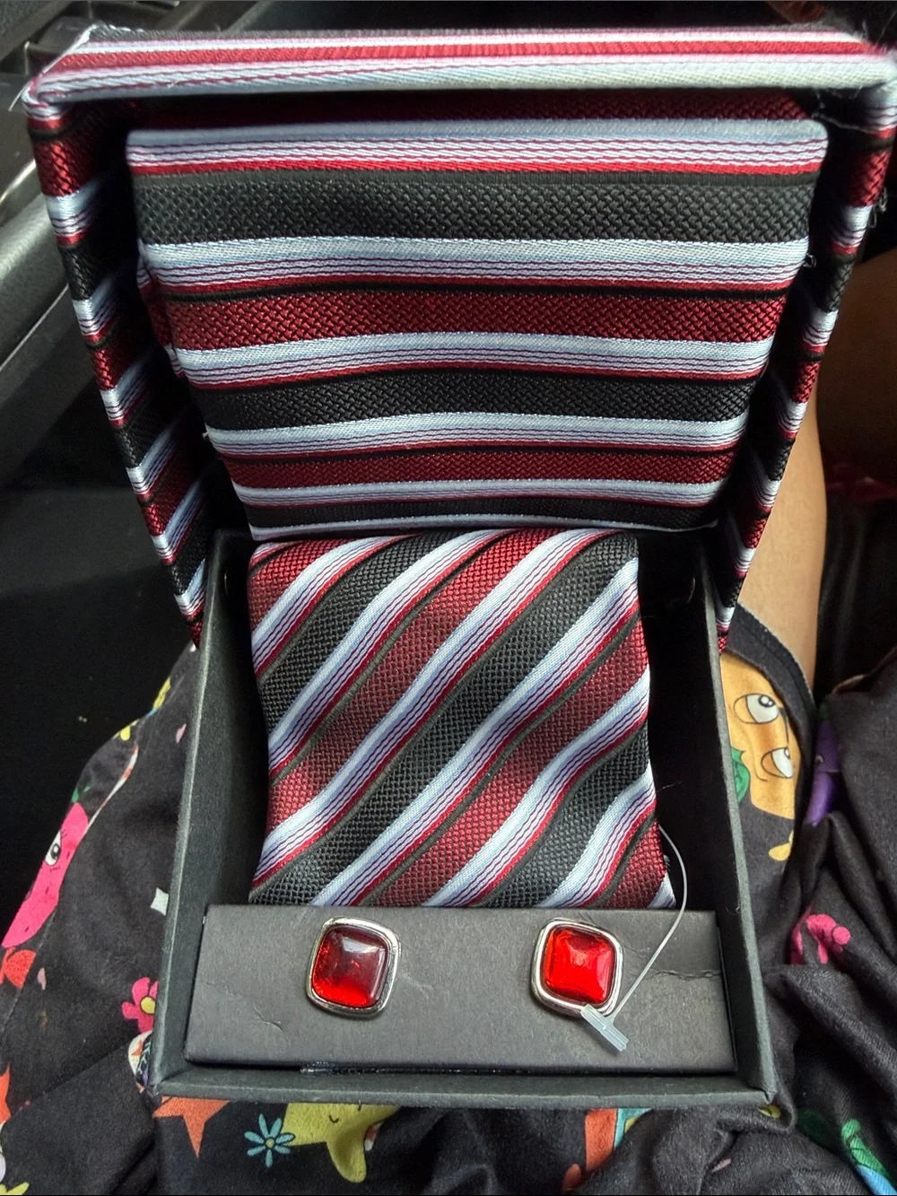 Alexander Julian Colours Hand Made Woven Tie Set - Red, Black & White Striped